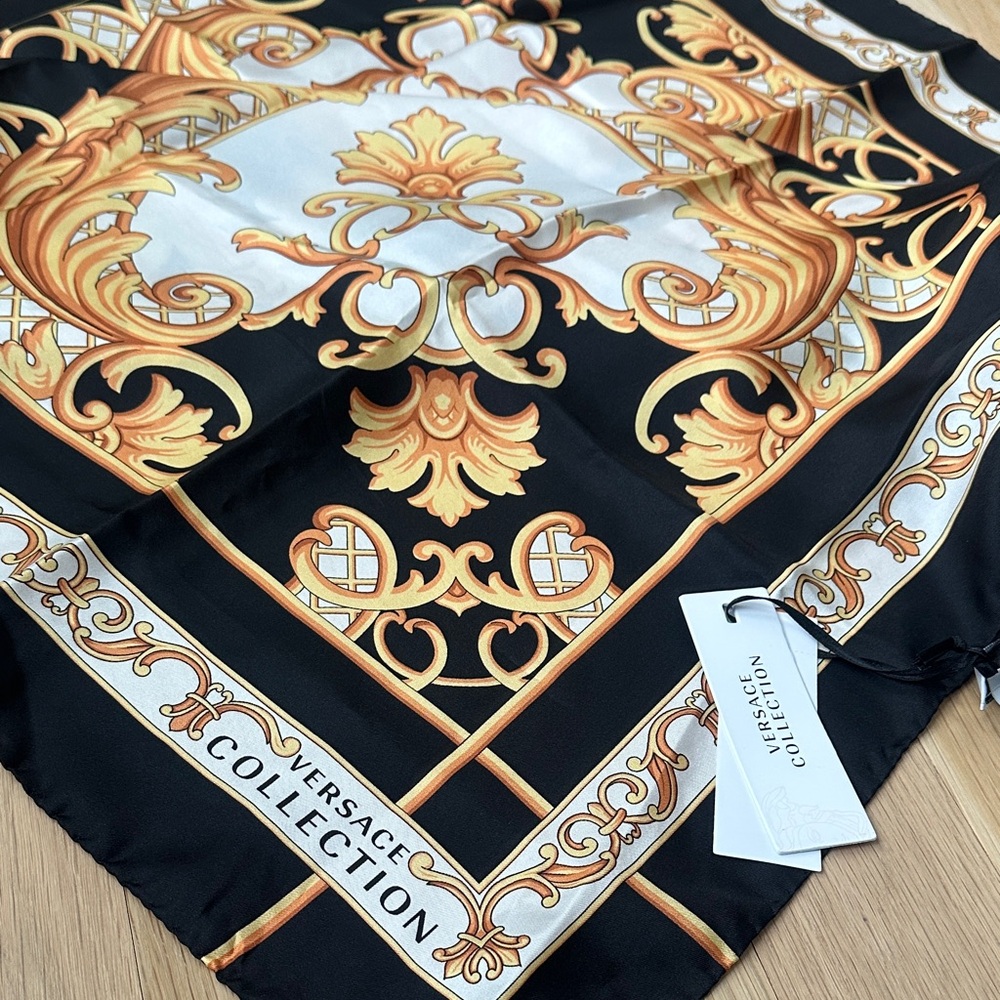 Versace Collection Black and Gold Baroque Scarf